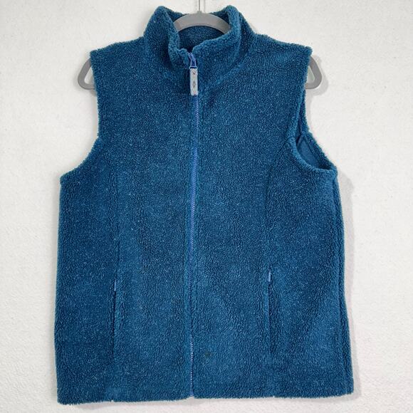 Cabela’s Sherpa Fleece Speckled Teal Blue Sweater Vest Women's Medium VTG - Picture 1 of 5